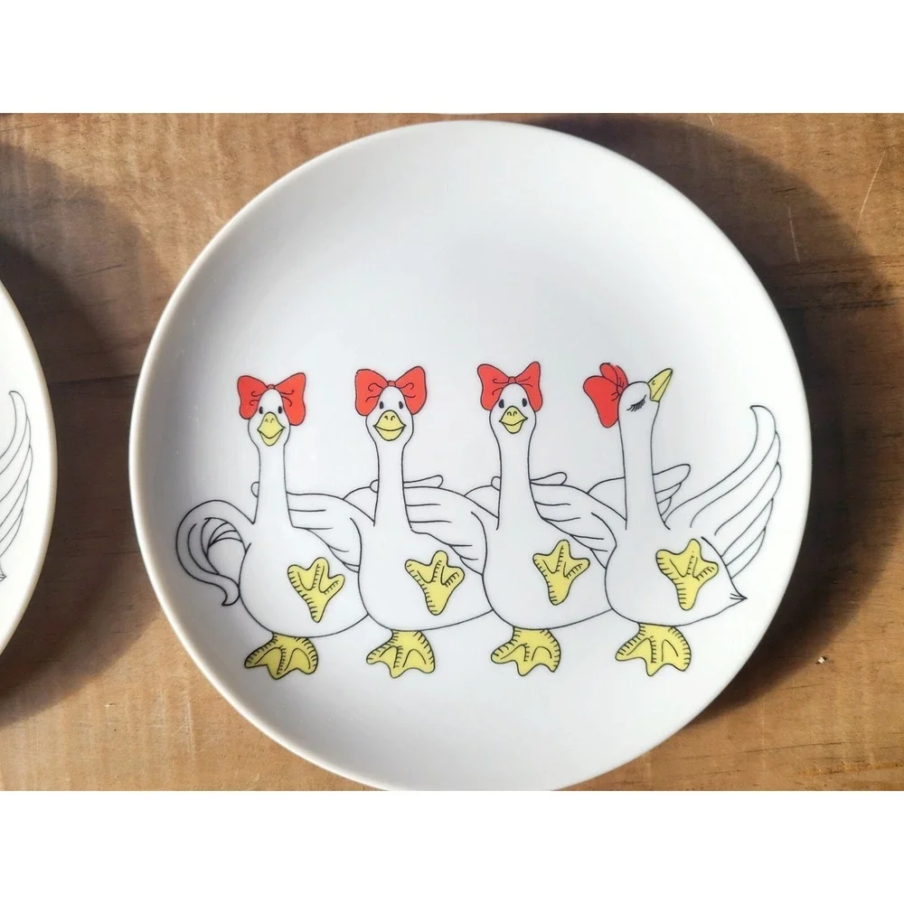 Fitz And Floyd Dancing Ducks Red Bows Bird Plates Lot Set Of 4 Made‎ in USA